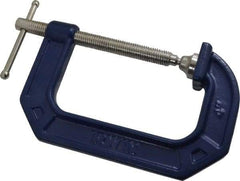 Irwin - Regular-Duty 4" Max Opening, 3" Throat Depth, Cast Iron Standard C-Clamp - 1,000 Lb Capacity, 0" Min Opening, Standard Throat Depth - All Tool & Supply