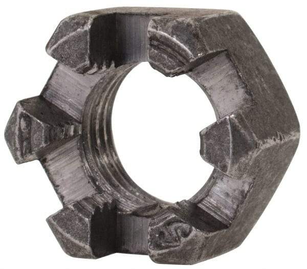 Value Collection - 3/8-24 UNF Grade 2 Steel Slotted Locknut - 9/16" Width Across Flats, 21/64" High, Uncoated - All Tool & Supply