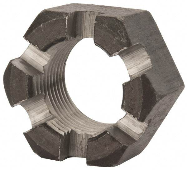 Value Collection - 1-1/8 - 12 UNF Grade 2 Steel Slotted Locknut - 1-11/16" Width Across Flats, 31/32" High, Uncoated - All Tool & Supply