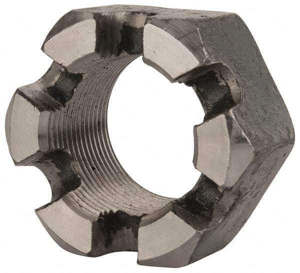 Value Collection - 1-1/2 - 12 UNF Grade 2 Steel Slotted Locknut - 2-1/4" Width Across Flats, 1-9/32" High, Uncoated - All Tool & Supply