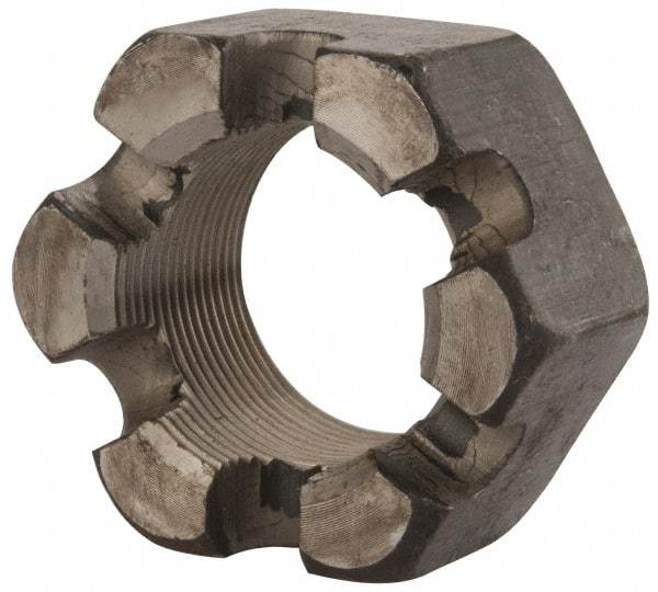 Value Collection - 1-3/4 - 12 UNF Grade 2 Steel Slotted Locknut - 2-5/8" Width Across Flats, 1-1/2" High, Uncoated - All Tool & Supply