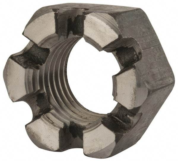 Value Collection - 2 - 4-1/2 UNC Grade 2 Steel Slotted Locknut - 3" Width Across Flats, 1-23/32" High, Uncoated - All Tool & Supply