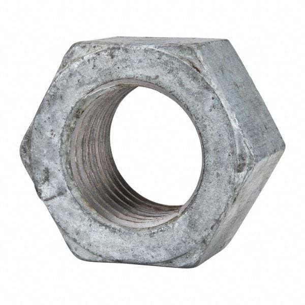 Value Collection - 1-1/2 - 6 UNC Steel Right Hand Hex Nut - 2-1/4" Across Flats, 1-9/32" High, Hot Dipped Galvanized Finish - All Tool & Supply