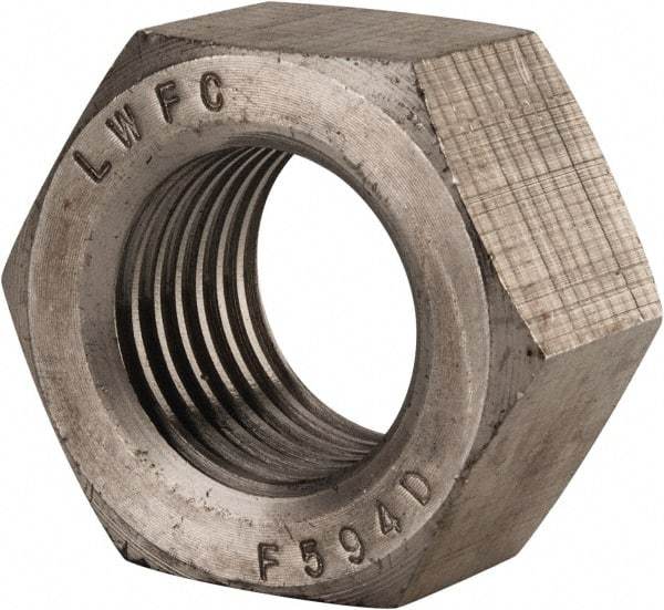 Value Collection - 1-1/2 - 6 UNC Stainless Steel Right Hand Hex Nut - 2-1/4" Across Flats, 1-9/32" High, Uncoated - All Tool & Supply