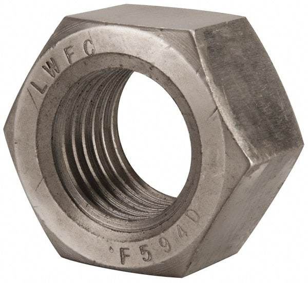 Value Collection - 1-3/4 - 5 UNC Stainless Steel Right Hand Hex Nut - 2-5/8" Across Flats, 1-1/2" High, Uncoated - All Tool & Supply