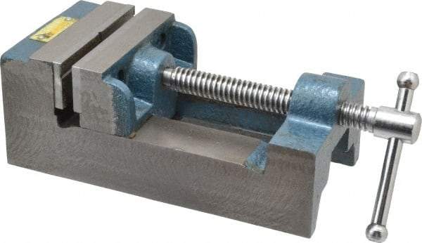 Interstate - 3-5/16" Jaw Opening Capacity x 1-7/64" Throat Depth, Horizontal Drill Press Vise - 3-1/2" Wide x 1.1" High Jaw, Stationary Base, Standard Speed, 8-1/2" OAL x 2-3/4" Overall Height, Cast Iron - All Tool & Supply