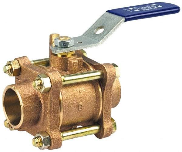 NIBCO - 1-1/2" Pipe, Standard Port, Bronze Standard Ball Valve - 3 Piece, Inline - One Way Flow, Soldered x Soldered Ends, Lever Handle, 600 WOG, 150 WSP - All Tool & Supply