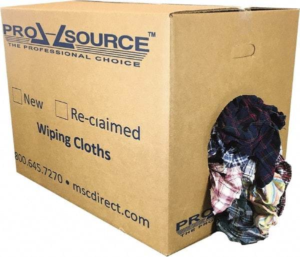 PRO-SOURCE - Reclaimed Cotton Polishing and Dust Cloths - Assorted Colors, Flannel, Low Lint, 50 Lbs. at 3 to 4 per Pound, Box - All Tool & Supply