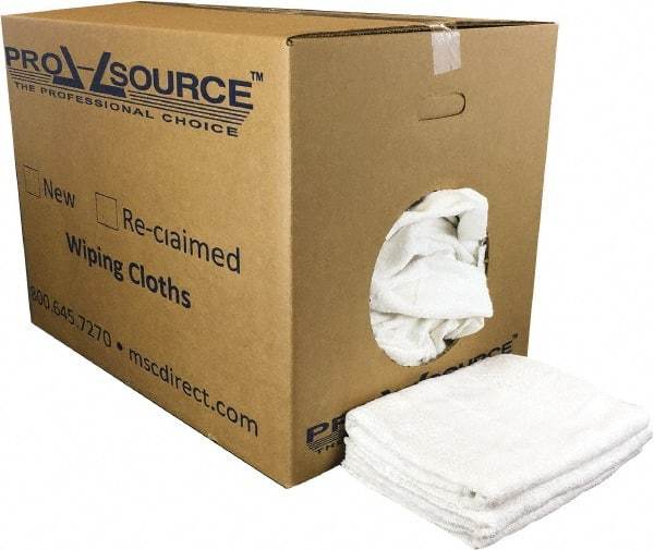 PRO-SOURCE - 40 Inch Long Virgin Terry Cotton Towels - White, Terry Cloth, Medium Lint, Box - All Tool & Supply