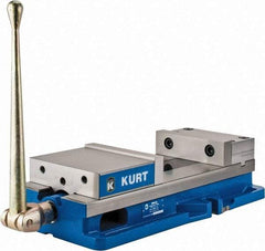 Kurt - 8" Jaw Width, 10" Jaw Opening Capacity, Horizontal Stationary Machine Vise - Manual Operation, 11,596 Lb Capacity, 1 Station, 24.185" Long x 5.51" High x 2-13/64" Deep, 2.2" Jaw Height, 80,000 psi Max Clamp Force, Ductile Iron - All Tool & Supply