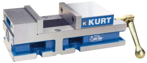 Kurt - 6" Jaw Width, 4" Jaw Opening Capacity, Horizontal Stationary Machine Vise - Manual Operation, 6,356 Lb Capacity, 1 Station, 14.88" Long x 4.6720" High x 1-31/64" Deep, 1.735" Jaw Height, 80 Lb Max Clamp Force - All Tool & Supply