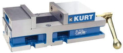 Kurt - 6" Jaw Width, 4" Jaw Opening Capacity, Horizontal Stationary Machine Vise - Reverse Manual Operation, 6,356 Lb Capacity, 1 Station, 14.88" Long x 4.6720" High x 1-31/64" Deep, 1.735" Jaw Height, 80 Lb Max Clamp Force - All Tool & Supply