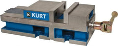 Kurt - 6" Jaw Width, 6" Jaw Opening Capacity, Horizontal Stationary Machine Vise - Reverse Manual Operation, 6,356 Lb Capacity, 1 Station, 17" Long x 4.6720" High x 1-31/64" Deep, 1.735" Jaw Height, 80 Lb Max Clamp Force - All Tool & Supply