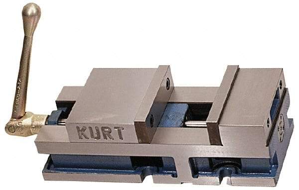 Kurt - 6" Jaw Width, 6" Jaw Opening Capacity, Horizontal Stationary Machine Vise - Air Operation, 5,000 Lb Capacity, 1 Station, 17" Long x 4.6720" High x 1-31/64" Deep, 1.735" Jaw Height, 100 psi Max Clamp Force - All Tool & Supply