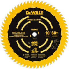 DeWALT - 10" Diam, 5/8" Arbor Hole Diam, 60 Tooth Wet & Dry Cut Saw Blade - Carbide-Tipped, Crosscut & Smooth Action, Standard Round Arbor - All Tool & Supply