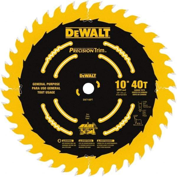 DeWALT - 10" Diam, 5/8" Arbor Hole Diam, 40 Tooth Wet & Dry Cut Saw Blade - Carbide-Tipped, General Purpose Action, Standard Round Arbor - All Tool & Supply