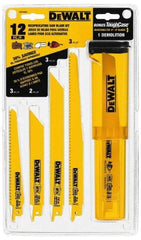 DeWALT - 12 Piece, 6" to 9" Long x 0.035" to 0.062" Thick, Bi-Metal Reciprocating Saw Blade Set - Straight and Tapered Profile, 6 to 24 Teeth per Inch, Angled Tip - All Tool & Supply