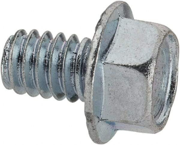 Value Collection - 1/4-20 UNC, 3/8" Length Under Head, Hex Drive Flange Bolt - 3/8" Thread Length, Grade 2 Steel, Serrated Flange, Zinc-Plated Finish - All Tool & Supply