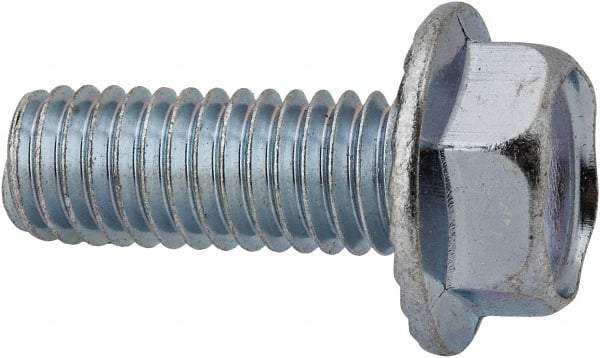 Value Collection - 3/8-16 UNC, 1" Length Under Head, Hex Drive Flange Bolt - 1" Thread Length, Grade 2 Steel, Serrated Flange, Zinc-Plated Finish - All Tool & Supply