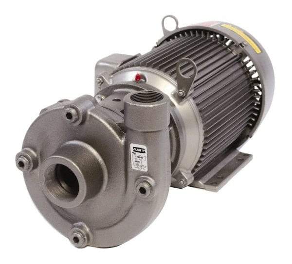 American Machine & Tool - 230/460V Volt, 3 Phase, 3 HP, Cast Iron Straight Pump - 2 Inch Inlet, 1-1/2 Inch Outlet, 82 Max Head psi, Stainless Steel Impeller, Buna-N Seal - All Tool & Supply