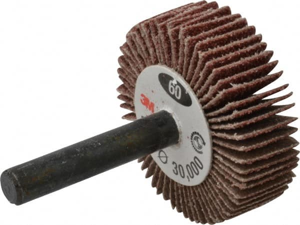 Mounted Flap Wheel: 1/2″ Face Width, 60 Grit, Aluminum Oxide Coated, Medium, 22,000 Max RPM