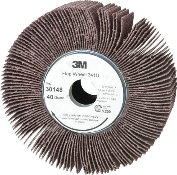 3M - 6" Diam, 40 Grit Aluminum Oxide Unmounted Flap Wheel - 1" Hole, 2" Wide, Coated, Coarse Grade, 5,200 Max RPM , X Weighted, Cloth Backing - All Tool & Supply