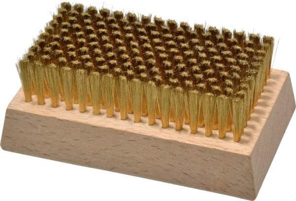 Made in USA - 3/4" Bristle Length, Brass Cleaning & Finishing Brush - 4-1/4" Long x 2-1/2" Wide Head, 4-1/4" OAL, Hardwood Block - All Tool & Supply