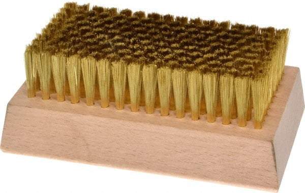 Made in USA - 3/4" Bristle Length, Brass Cleaning & Finishing Brush - 4-1/4" Long x 2-1/2" Wide Head, 4-1/4" OAL, Hardwood Block - All Tool & Supply