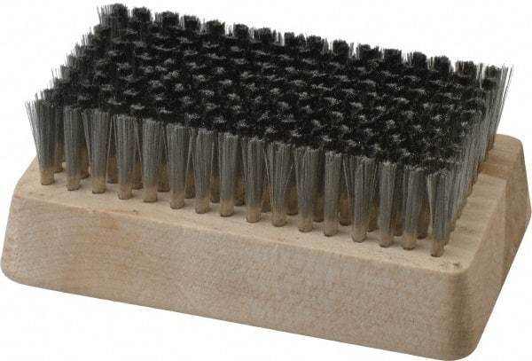 Made in USA - 3/4" Bristle Length, Stainless Steel Cleaning & Finishing Brush - 4-1/4" Long x 2-1/2" Wide Head, 4-1/4" OAL, Hardwood Block - All Tool & Supply