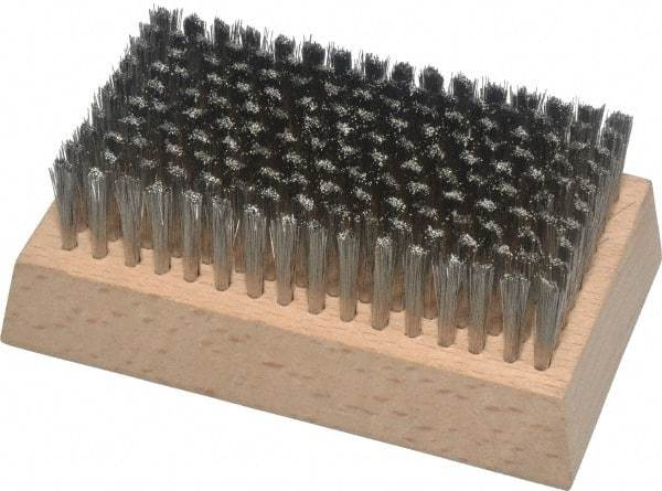 Made in USA - 3/4" Bristle Length, Stainless Steel Cleaning & Finishing Brush - 4-1/4" Long x 2-1/2" Wide Head, 4-1/4" OAL, Hardwood Block - All Tool & Supply