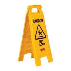 Rubbermaid - Caution - Wet Floor, 11" Wide x 25" High, Plastic Floor Sign - A-Frame, Black on Yellow, For Accident Prevention - All Tool & Supply