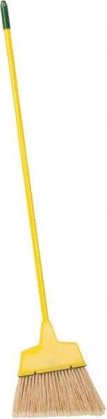 PRO-SOURCE - 12" Wide, Yellow Polypropylene Bristles, Vinyl-Coated Metal Handle, Angled Broom - Flagged, Water Resistant - All Tool & Supply