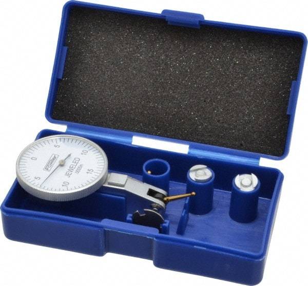 Fowler - 0.03 Inch Range, 0.0005 Inch Dial Graduation, Horizontal Dial Test Indicator - 1-1/2 Inch White Dial, 0-15-0 Dial Reading - All Tool & Supply