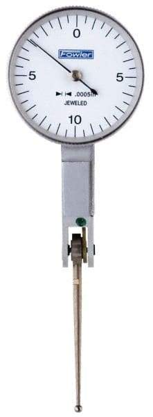 Fowler - 0.02 Inch Range, 0.0005 Inch Dial Graduation, Horizontal Dial Test Indicator - 1 Inch White Dial, 0-10-0 Dial Reading - All Tool & Supply