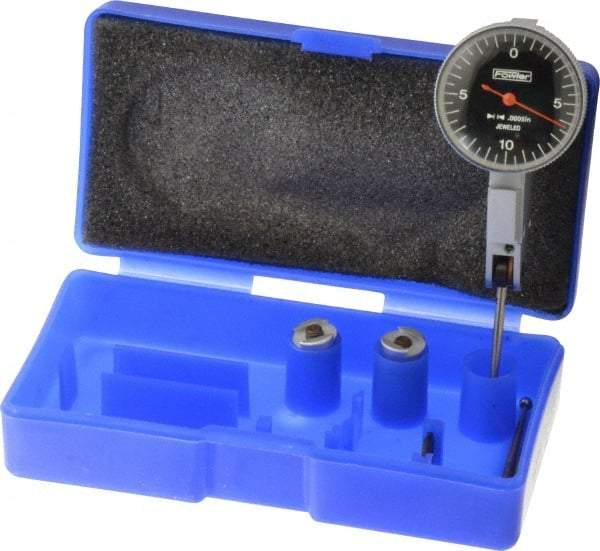 Fowler - 0.02 Inch Range, 0.0005 Inch Dial Graduation, Horizontal Dial Test Indicator - 1 Inch Black Dial, 0-10-0 Dial Reading - All Tool & Supply