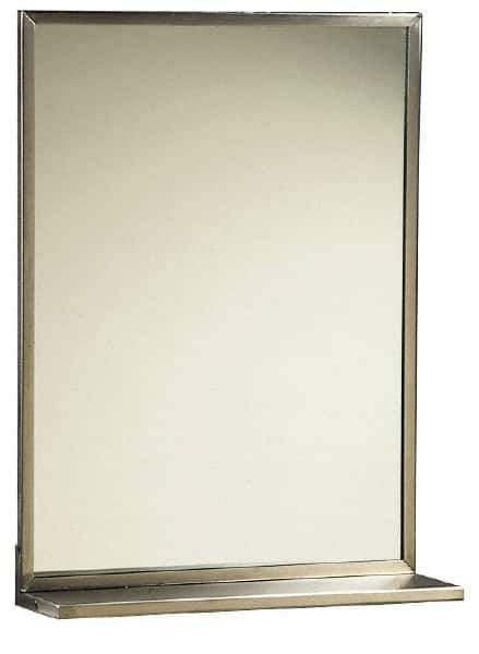 Made in USA - 18 Inch Wide x 24 Inch High, Theft Resistant Rectangular Glass Washroom Mirror - 5 Inch Deep Shelf, Stainless Steel Frame - All Tool & Supply