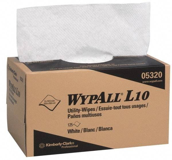 WypAll - Dry Shop Towel/Industrial Wipes - Pop-Up, 10-1/2" x 9" Sheet Size, White - All Tool & Supply