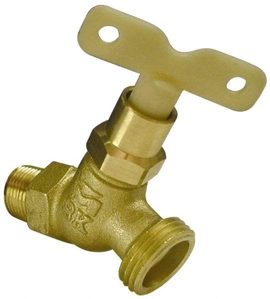 B&K Mueller - 1/2" Pipe, 125 psi WOG Rating, Brass Hose Bibb, Stop Valve - Loose Key Handle, MNPT x GHT End Connections - All Tool & Supply