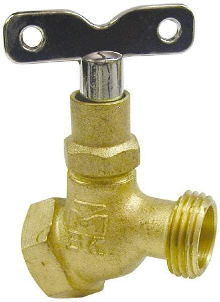 B&K Mueller - 1/2" Pipe, 125 psi WOG Rating, Brass Hose Bibb, Stop Valve - Loose Key Handle, FNPT x GHT End Connections - All Tool & Supply