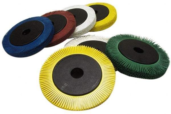 3M - 6" Diam, 1/2" Max Face Width, Plain Hole Radial Bristle Brush - 50 Grit, Coarse Grade, 6,000 Max RPM, Green - All Tool & Supply