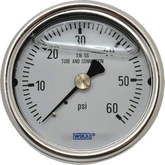 Wika - 2-1/2" Dial, 1/4 Thread, 0-60 Scale Range, Pressure Gauge - Center Back Connection Mount, Accurate to 2-1-2% of Scale - All Tool & Supply