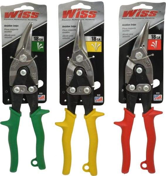 Wiss - 3 Piece Aviation Snip Set - Left, Right, Straight, 9-3/4" OAL, 1-3/8" LOC - All Tool & Supply