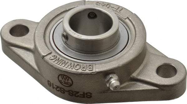 Browning - 1" ID, 4-7/8" OAL x 2-11/16" OAH 2-Bolt Flange - 1,651 Lb Static Cap, 2,801 Lb Dyn Cap, 3-57/64" Btw Mnt Hole Ctrs, Stainless Steel - All Tool & Supply