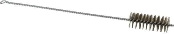 Schaefer Brush - 3" Long x 1-1/4" Diam Stainless Steel Long Handle Wire Tube Brush - Single Spiral, 15" OAL, 0.007" Wire Diam, 3/8" Shank Diam - All Tool & Supply