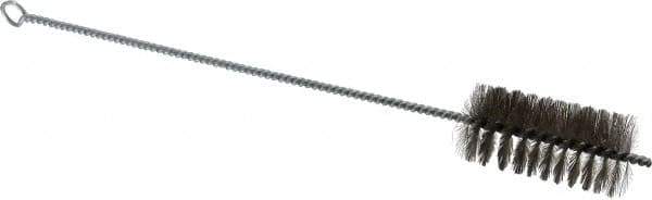 Schaefer Brush - 3" Long x 1-1/2" Diam Stainless Steel Long Handle Wire Tube Brush - Single Spiral, 15" OAL, 0.007" Wire Diam, 3/8" Shank Diam - All Tool & Supply
