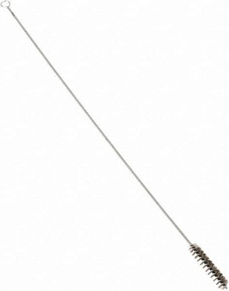 Schaefer Brush - 3" Long x 5/8" Diam Stainless Steel Long Handle Wire Tube Brush - Single Spiral, 27" OAL, 0.006" Wire Diam, 3/8" Shank Diam - All Tool & Supply