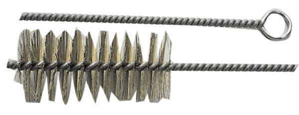 Schaefer Brush - 3" Long x 1-1/4" Diam Brass Long Handle Wire Tube Brush - Single Spiral, 27" OAL, 0.008" Wire Diam, 3/8" Shank Diam - All Tool & Supply