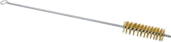 Schaefer Brush - 3" Long x 1" Diam Brass Long Handle Wire Tube Brush - Single Spiral, 15" OAL, 0.006" Wire Diam, 3/8" Shank Diam - All Tool & Supply