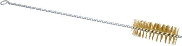 Schaefer Brush - 3" Long x 1-1/4" Diam Brass Long Handle Wire Tube Brush - Single Spiral, 15" OAL, 0.008" Wire Diam, 3/8" Shank Diam - All Tool & Supply
