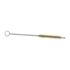 Schaefer Brush - 3" Long x 3/8" Diam Brass Long Handle Wire Tube Brush - Single Spiral, 27" OAL, 0.005" Wire Diam, 0.145" Shank Diam - All Tool & Supply